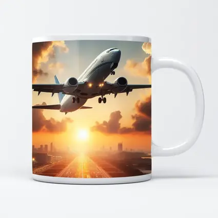 Airplane Taking Off At Golden Sunset