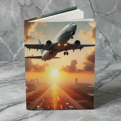 Airplane Taking Off At Golden Sunset