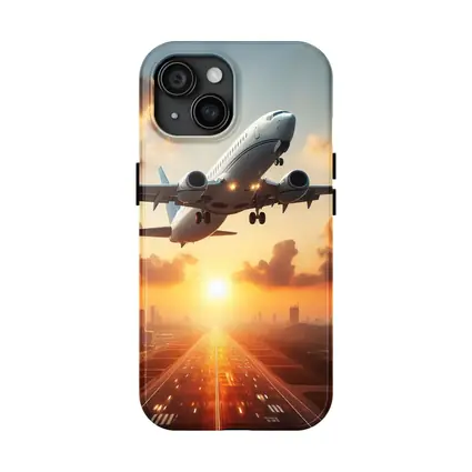 Airplane Taking Off At Golden Sunset