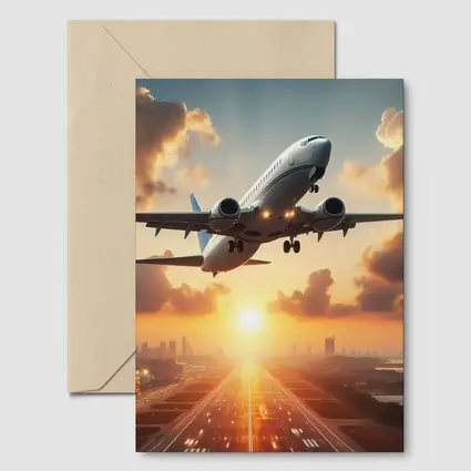 Airplane Taking Off At Golden Sunset