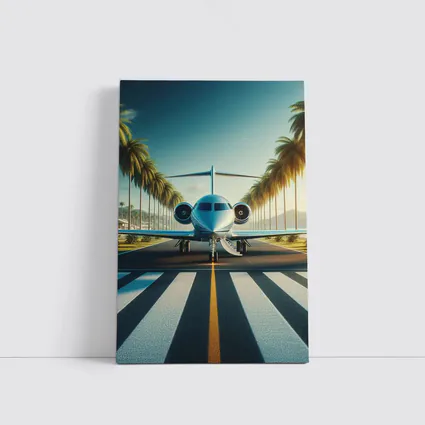 Private Jet Runway Palm Trees Tropical Airport