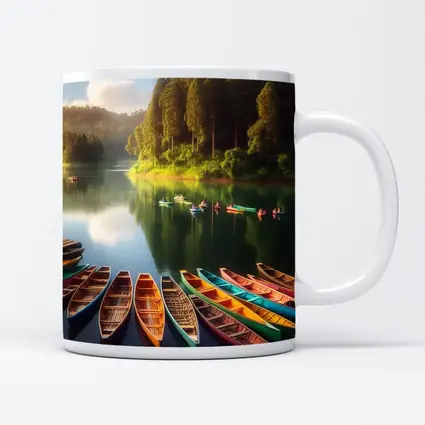 Colorful Wooden Boats on Calm Forest Lake