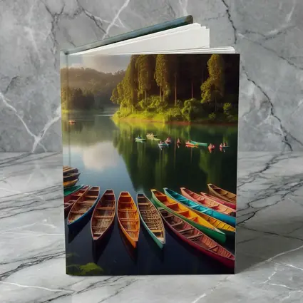 Colorful Wooden Boats on Calm Forest Lake