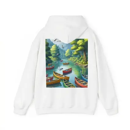 Colorful Canoes on Peaceful Forest River