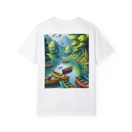 Colorful Canoes on Peaceful Forest River