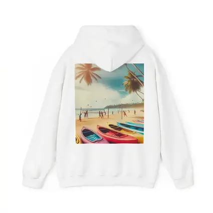 Beach Volleyball Colorful Kayaks Tropical Palm Trees