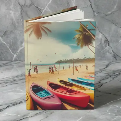 Beach Volleyball Colorful Kayaks Tropical Palm Trees