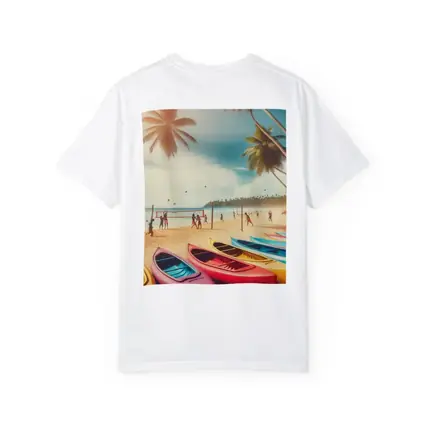 Beach Volleyball Colorful Kayaks Tropical Palm Trees