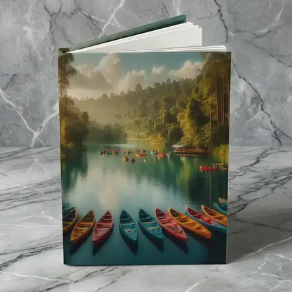 Colorful Canoes on Tranquil Forest Lake