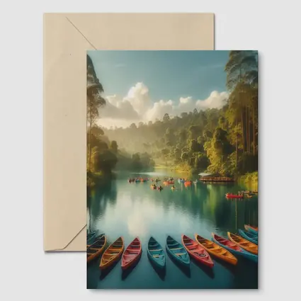 Colorful Canoes on Tranquil Forest Lake