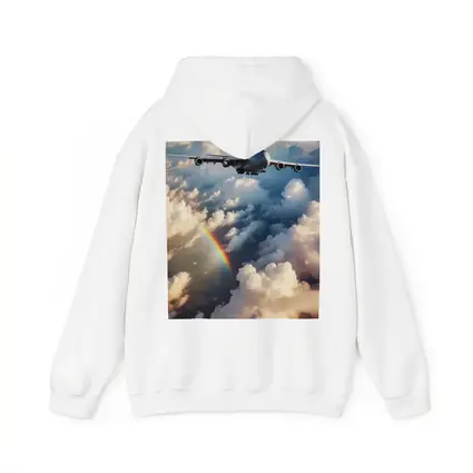 Commercial Airplane Flying Above Rainbow Clouds