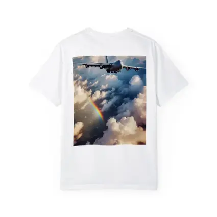 Commercial Airplane Flying Above Rainbow Clouds