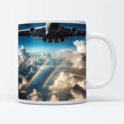 Large Airplane Flying Above Rainbow Clouds