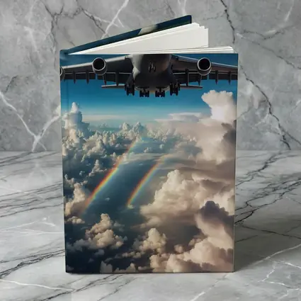 Large Airplane Flying Above Rainbow Clouds