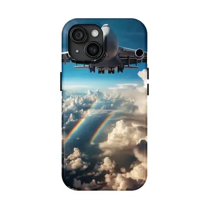 Large Airplane Flying Above Rainbow Clouds