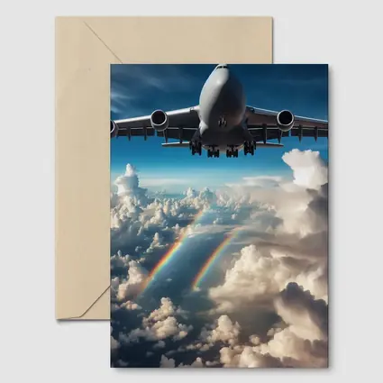 Large Airplane Flying Above Rainbow Clouds