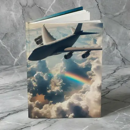 Large Airplane Flying Above Rainbow Clouds