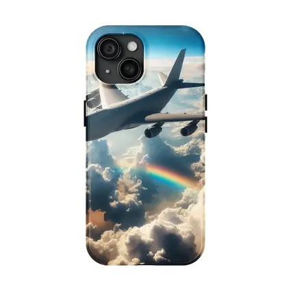 Large Airplane Flying Above Rainbow Clouds