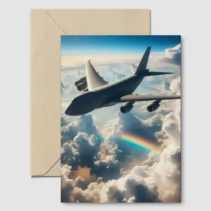 Large Airplane Flying Above Rainbow Clouds