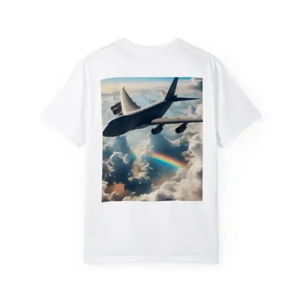 Large Airplane Flying Above Rainbow Clouds