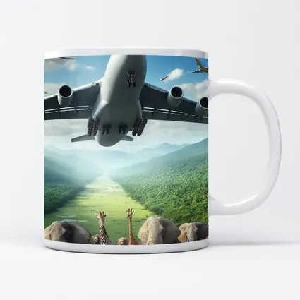 Airplane Flying Over Safari Animals Green Valley