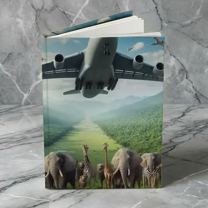 Airplane Flying Over Safari Animals Green Valley