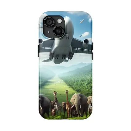 Airplane Flying Over Safari Animals Green Valley