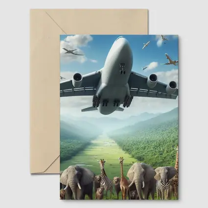 Airplane Flying Over Safari Animals Green Valley