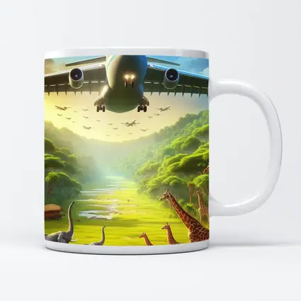 Airplane Flying Over Safari Wildlife Scene