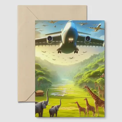 Airplane Flying Over Safari Wildlife Scene