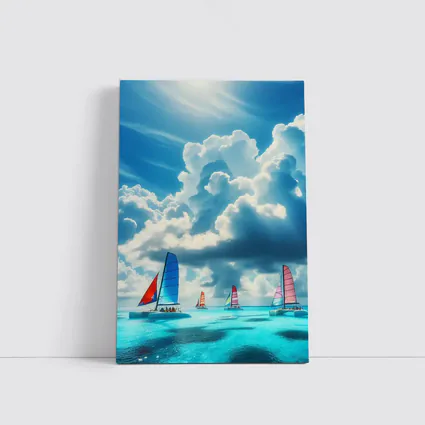 Colorful Sailboats On Turquoise Ocean Blue Sky