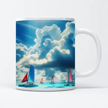 Colorful Sailboats On Turquoise Ocean Blue Sky
