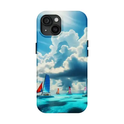 Colorful Sailboats On Turquoise Ocean Blue Sky