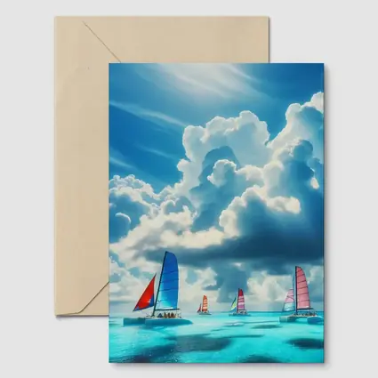 Colorful Sailboats On Turquoise Ocean Blue Sky