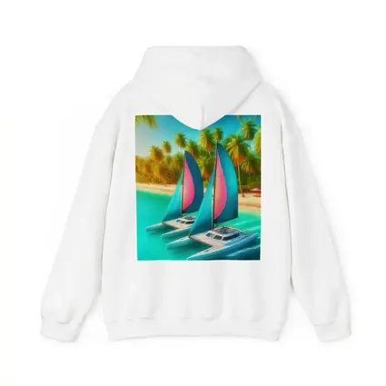 Catamarans Sailing Tropical Beach Palm Trees