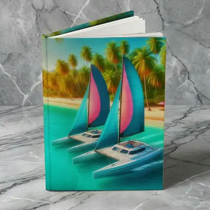 Catamarans Sailing Tropical Beach Palm Trees