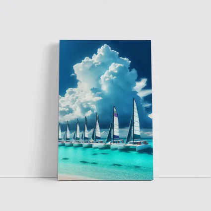 Catamarans Sailing Turquoise Ocean Dramatic Sky