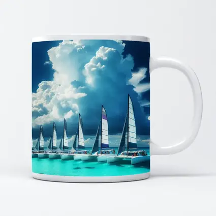 Catamarans Sailing Turquoise Ocean Dramatic Sky