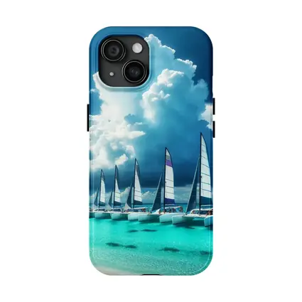 Catamarans Sailing Turquoise Ocean Dramatic Sky