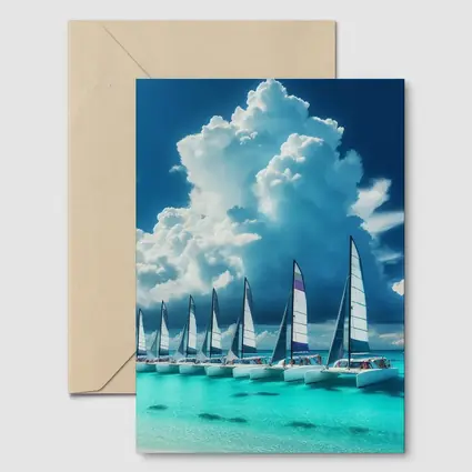 Catamarans Sailing Turquoise Ocean Dramatic Sky