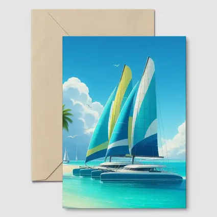 Catamarans Sailing Tropical Blue Ocean Beach
