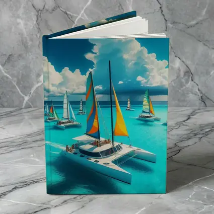 Colorful Catamarans Sailing Turquoise Tropical Ocean