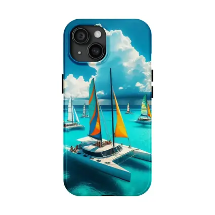 Colorful Catamarans Sailing Turquoise Tropical Ocean