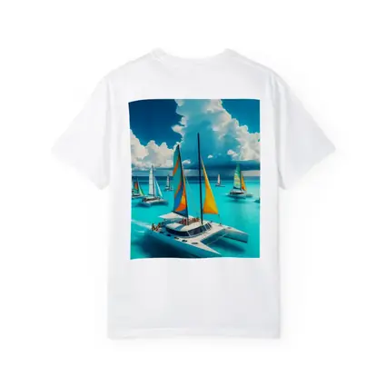 Colorful Catamarans Sailing Turquoise Tropical Ocean