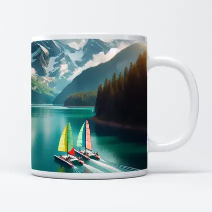 Colorful Sailboats on Turquoise Mountain Lake