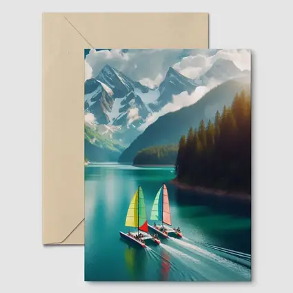 Colorful Sailboats on Turquoise Mountain Lake