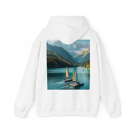 Colorful Catamarans Sailing Alpine Mountain Lake