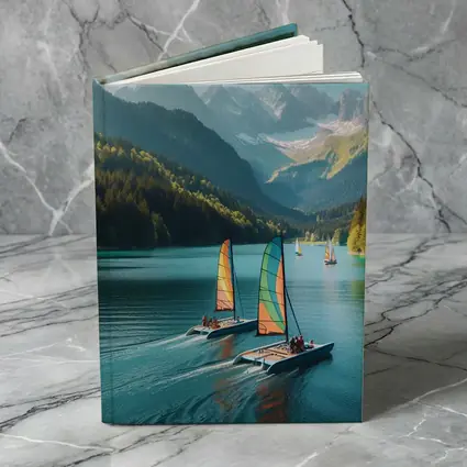 Colorful Catamarans Sailing Alpine Mountain Lake