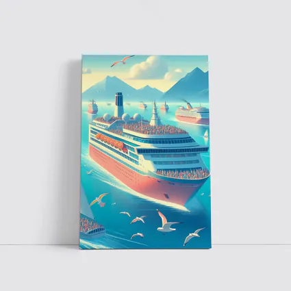 Cruise Ships Sailing Blue Ocean Mountains