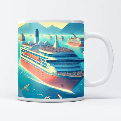 Cruise Ships Sailing Blue Ocean Mountains